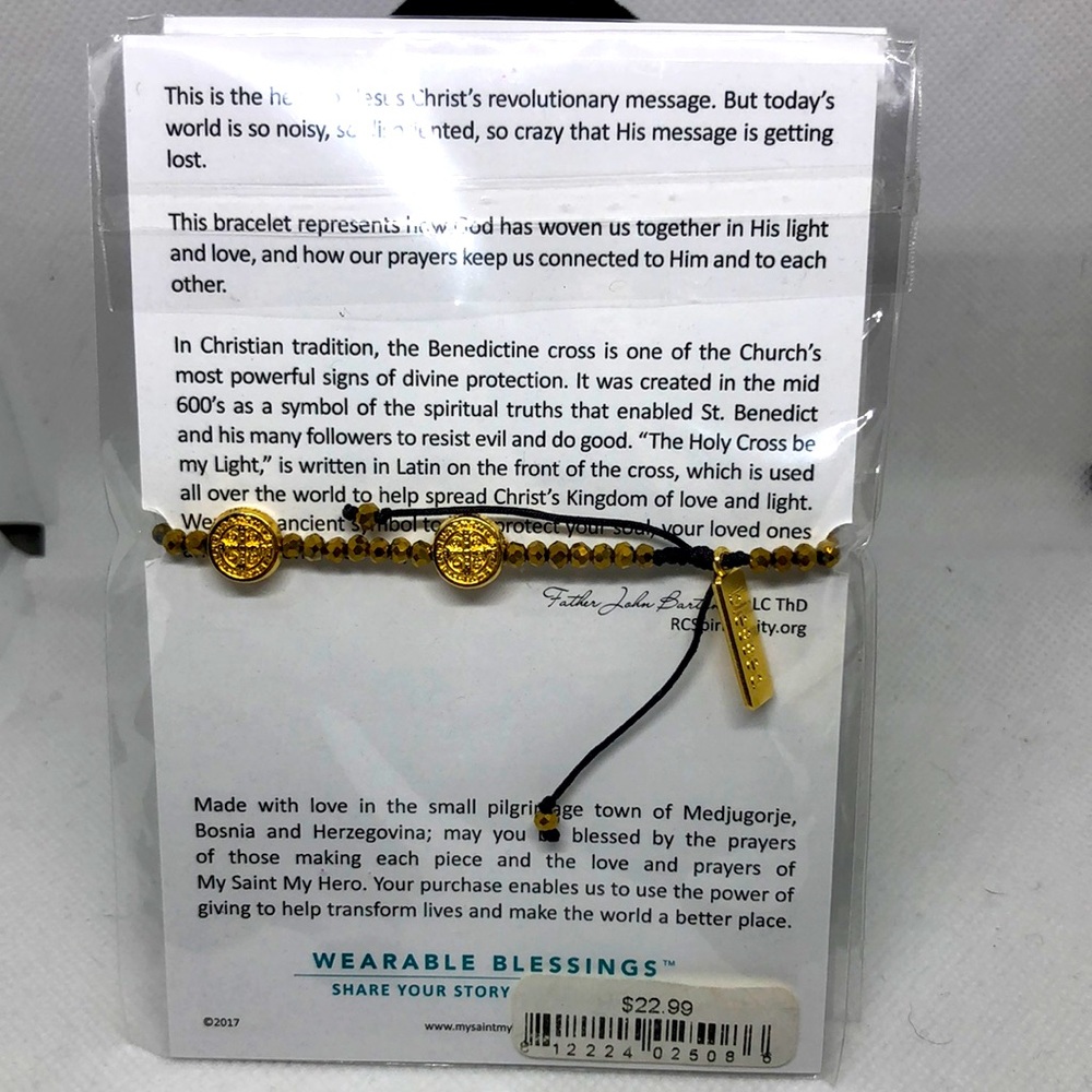 My Saint My Hero Gold Gratitude Blessing Beaded Bracelet - Picture 2 of 3